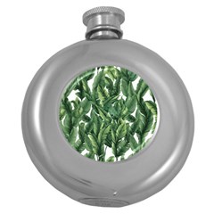 Green Banana Leaves Round Hip Flask (5 Oz) by goljakoff