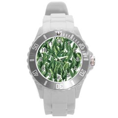 Green Banana Leaves Round Plastic Sport Watch (l)