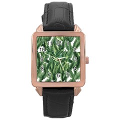 Green Banana Leaves Rose Gold Leather Watch 