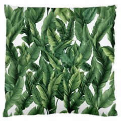 Green Banana Leaves Large Premium Plush Fleece Cushion Case (two Sides)