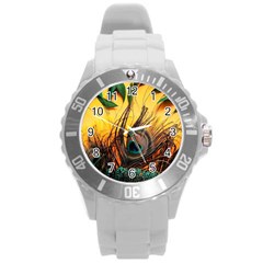 City Light Sky Landmark Painting Round Plastic Sport Watch (l)