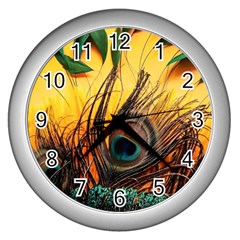 Sunset Illustration Water Night Sun Landscape Grass Clouds Painting Digital Art Drawing Wall Clock (silver)