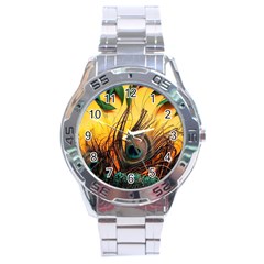 Sunset Illustration Water Night Sun Landscape Grass Clouds Painting Digital Art Drawing Stainless Steel Analogue Watch