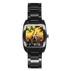 Forest Owl Art Snow Winter Stainless Steel Barrel Watch by Cemarart