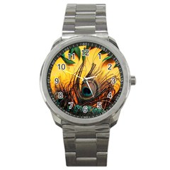 Peacock Feather Native Sport Metal Watch