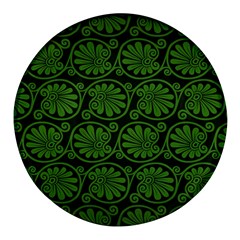 Green Floral Pattern Floral Greek Ornaments Round Glass Fridge Magnet (4 Pack) by nateshop