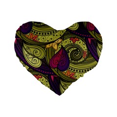 Green Paisley Background, Artwork, Paisley Patterns Standard 16  Premium Heart Shape Cushions