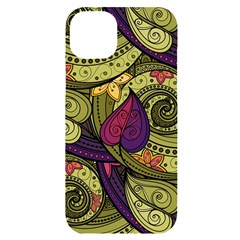 Green Paisley Background, Artwork, Paisley Patterns Iphone 14 Plus Black Uv Print Case by nateshop