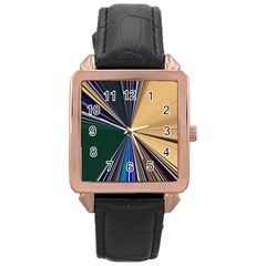 Colorful Centroid Line Stroke Rose Gold Leather Watch 