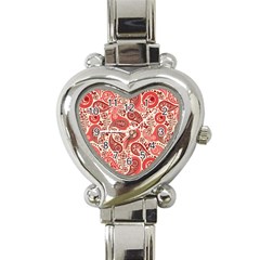 Paisley Red Ornament Texture Heart Italian Charm Watch by nateshop