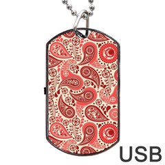 Paisley Red Ornament Texture Dog Tag Usb Flash (two Sides) by nateshop