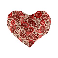 Paisley Red Ornament Texture Standard 16  Premium Heart Shape Cushions