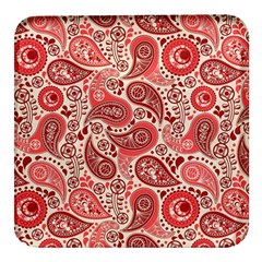 Paisley Red Ornament Texture Square Glass Fridge Magnet (4 Pack) by nateshop