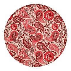 Paisley Red Ornament Texture Round Glass Fridge Magnet (4 Pack) by nateshop