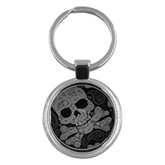 Paisley Skull, Abstract Art Key Chain (round) by nateshop