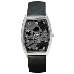 Paisley Skull, Abstract Art Barrel Style Metal Watch by nateshop