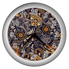 Paisley Texture, Floral Ornament Texture Wall Clock (silver) by nateshop