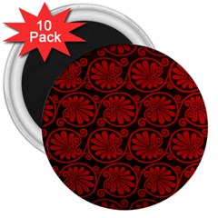 Red Floral Pattern Floral Greek Ornaments 3  Magnets (10 pack) 