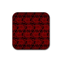 Red Floral Pattern Floral Greek Ornaments Rubber Coaster (Square)