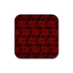 Red Floral Pattern Floral Greek Ornaments Rubber Square Coaster (4 pack)