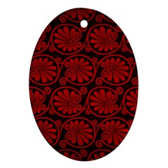 Red Floral Pattern Floral Greek Ornaments Oval Ornament (two Sides) by nateshop