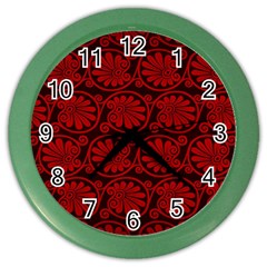 Red Floral Pattern Floral Greek Ornaments Color Wall Clock