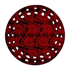 Red Floral Pattern Floral Greek Ornaments Round Filigree Ornament (Two Sides)