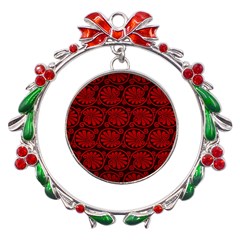 Red Floral Pattern Floral Greek Ornaments Metal X mas Wreath Ribbon Ornament