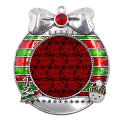 Red Floral Pattern Floral Greek Ornaments Metal X Mas Ribbon With Red Crystal Round Ornament