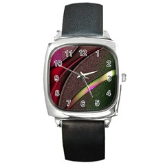 Texture Abstract Curve  Pattern Red Square Metal Watch by Proyonanggan