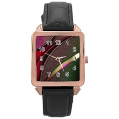 Texture Abstract Curve  Pattern Red Rose Gold Leather Watch  by Proyonanggan