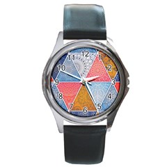 Texture With Triangles Round Metal Watch