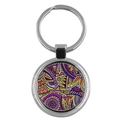 Violet Paisley Background, Paisley Patterns, Floral Patterns Key Chain (round) by nateshop