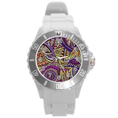 Violet Paisley Background, Paisley Patterns, Floral Patterns Round Plastic Sport Watch (l) by nateshop