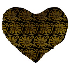 Yellow Floral Pattern Floral Greek Ornaments Large 19  Premium Heart Shape Cushions