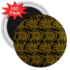 Yellow Floral Pattern Floral Greek Ornaments 3  Magnets (100 Pack)