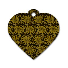 Yellow Floral Pattern Floral Greek Ornaments Dog Tag Heart (two Sides) by nateshop