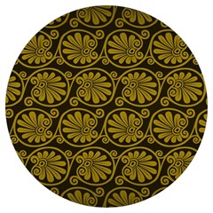 Yellow Floral Pattern Floral Greek Ornaments Round Trivet by nateshop