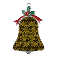 Yellow Floral Pattern Floral Greek Ornaments Metal Holly Leaf Bell Ornament by nateshop