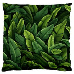 Green Leaves Large Premium Plush Fleece Cushion Case (two Sides) by goljakoff