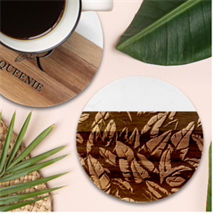 Green Leaves Marble Wood Coaster (round) by goljakoff