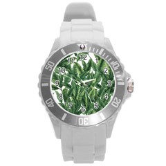 Tropical leaves Round Plastic Sport Watch (L)