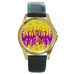 Yellow And Purple In Harmony Round Gold Metal Watch