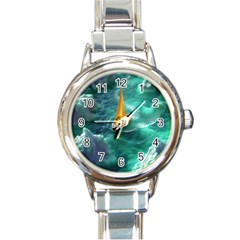 Mountain Birds River Sunset Nature Round Italian Charm Watch