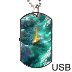 Mountain Birds River Sunset Nature Dog Tag Usb Flash (one Side) by Cemarart