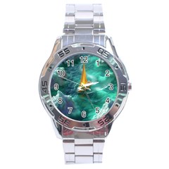 Double Exposure Flower Stainless Steel Analogue Watch