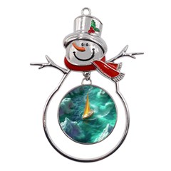 Double Exposure Flower Metal Snowman Ornament by Cemarart