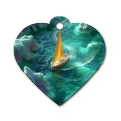 Dolphin Swimming Sea Ocean Dog Tag Heart (one Side)
