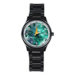 Moon Moonlit Forest Fantasy Midnight Stainless Steel Round Watch