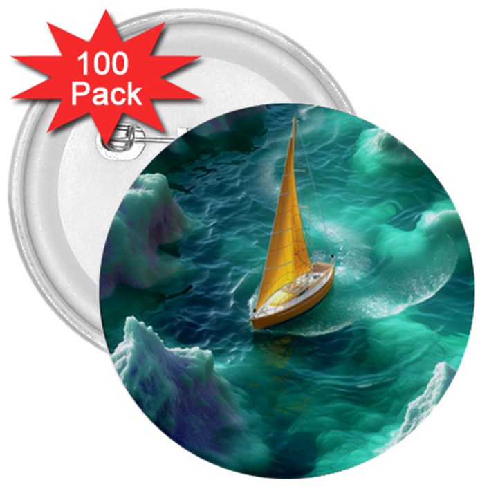 Seascape Boat Sailing 3  Buttons (100 pack) 